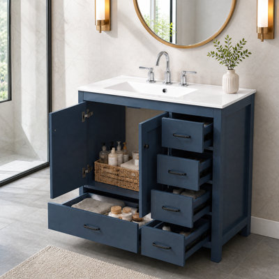 Meuble-lavabo 36 po avec lavabo en céramique et 5 tiroirs