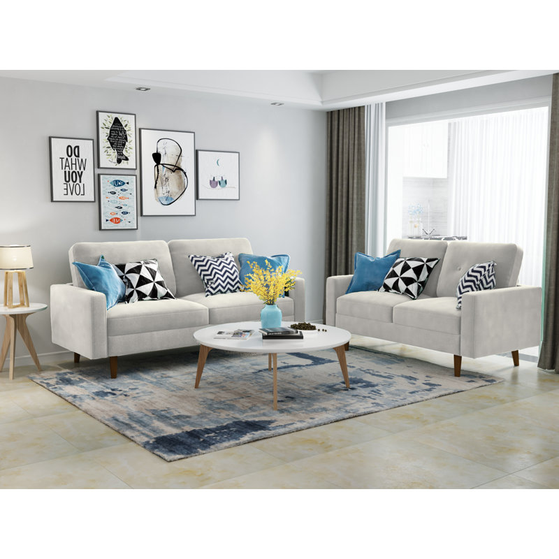 Ensemble de salon configurable en velours 2 pièces Eitelfritz, Velours ivoire
