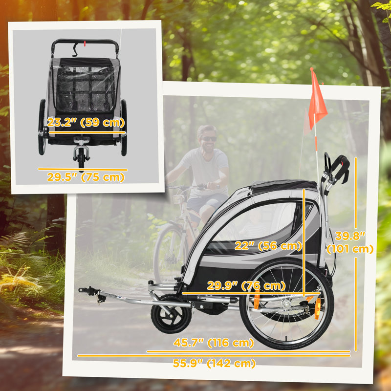 Remorque vélo pour enfant avec rangement, harnais à 5 points, poussette pour bébé, gris