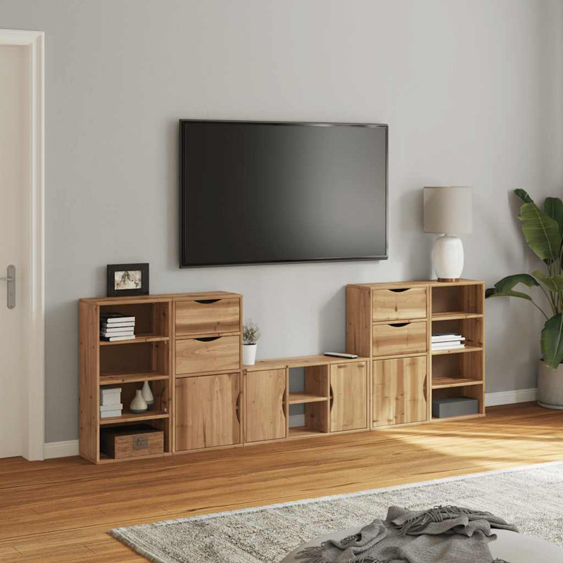 5 Piece TV Units With Storage ODDA Solid Wood Pine, Natural