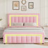 Diamond-Stitched Smart LED Velvet Bed With 2 RGB LED Nightstands – 3-Piece Bedroom Set