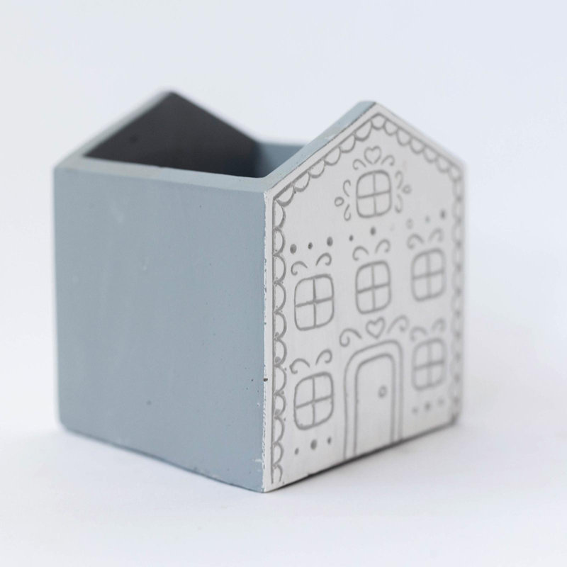 Jardinière en forme de maison rouge, blanche et grise, Blanc / gris