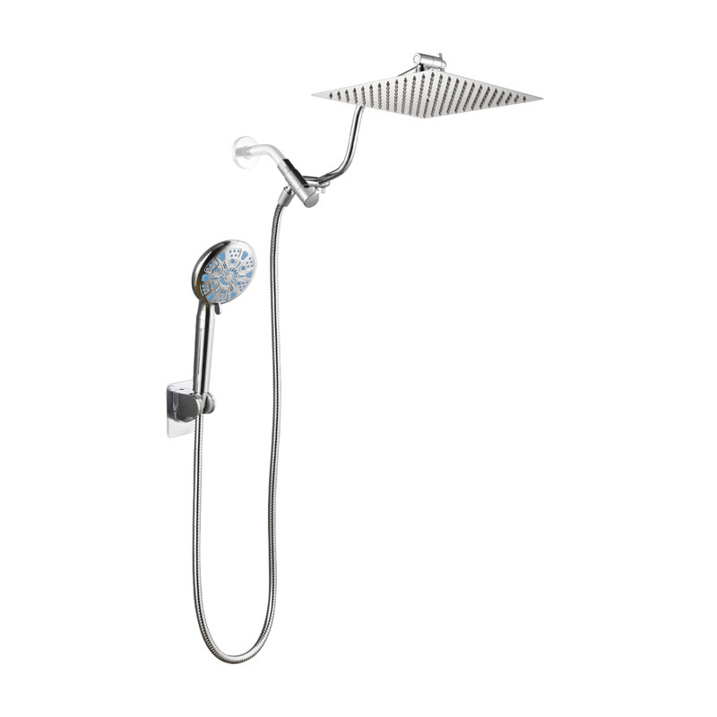 Pomme de douche réglable haute pression double 10 po avec douchette à 9 jets, Chrome chrome