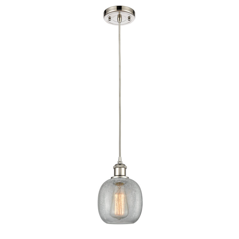 Carlucci 1 - Light Single Pendant, Clear Crackle, Polished Nickel