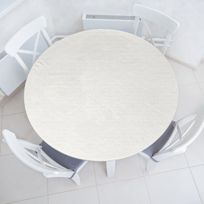 Ebern Designs Neutral Tones Fitted Round Tablecloth Ivory Pale Eggshell