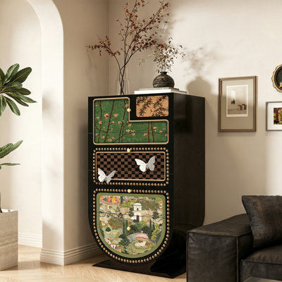 Commode d'appoint rétro à quatre tiroirs en bois massif peint