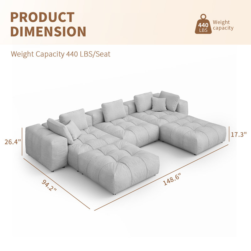 Canapé modulaire modulaire, siège à combinaison profonde surdimensionné, housses de coussin amovibles et lavables, tissu, rembourrage en duvet