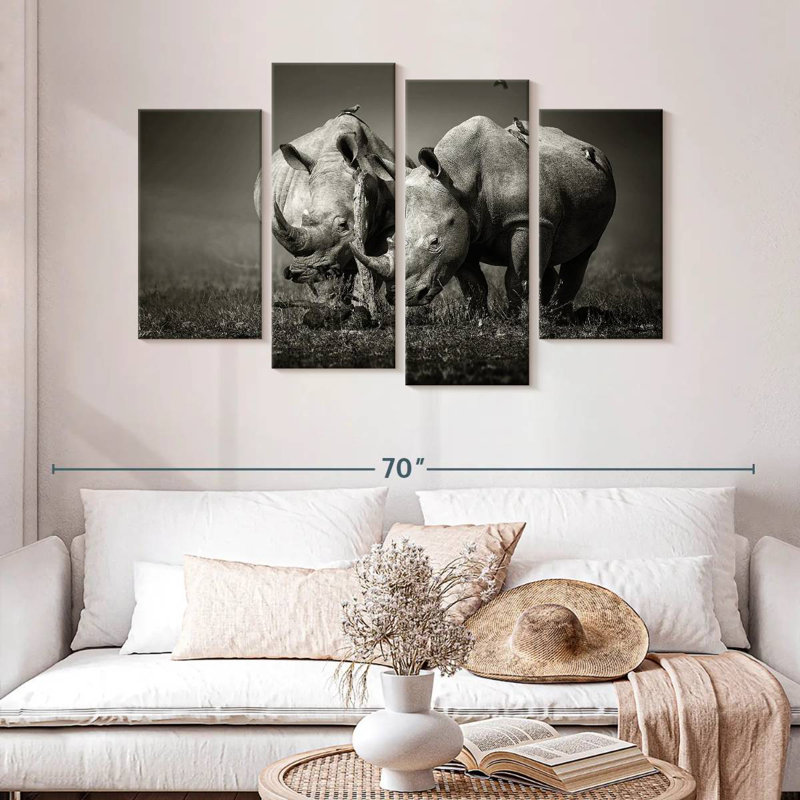 Rhinocéros monochromes Brampt, H 32 po x l 52 po
