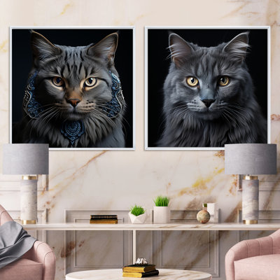 Chartreux Cat Portrait - Animals Cat Square Collage Set Of 2