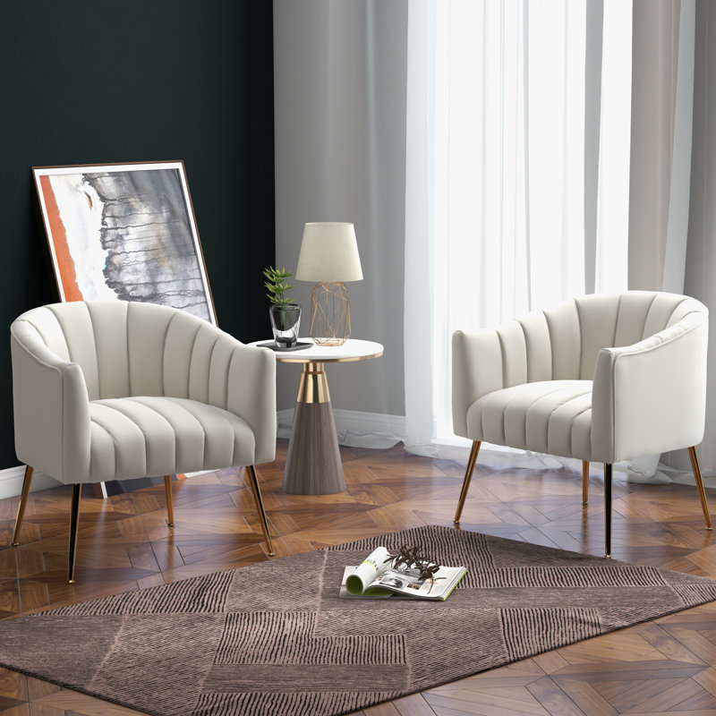 Murrow Velvet Accent Chair, Beige Velvet, 2