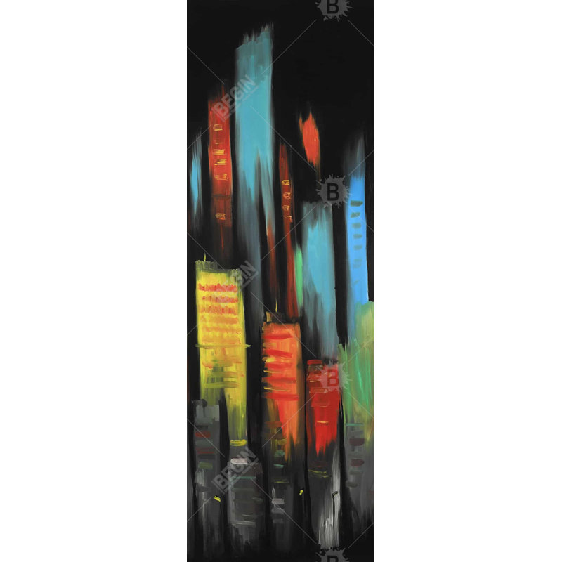 «Abstract Tall Buildings - Turquoise», art sur toile encadré pour la maison, H 61,25 po x l 21,25 po