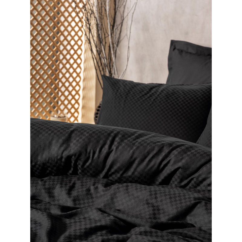 100% Cotton Ranforce Quilt Cover Set, Black | Includes 63 x 86.6 Duvet Cover, 63 x 94.5 Flat Sheet & 19.7 x 27.6 Pillowcase | Reactive Printing, Machine Washable, Elegant Envelope Closure | Cozy & Durable Bedding