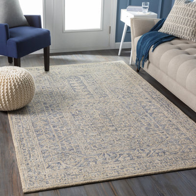 Bergmann Oriental Hand-Tufted Wool Navy/Beige Area Rug