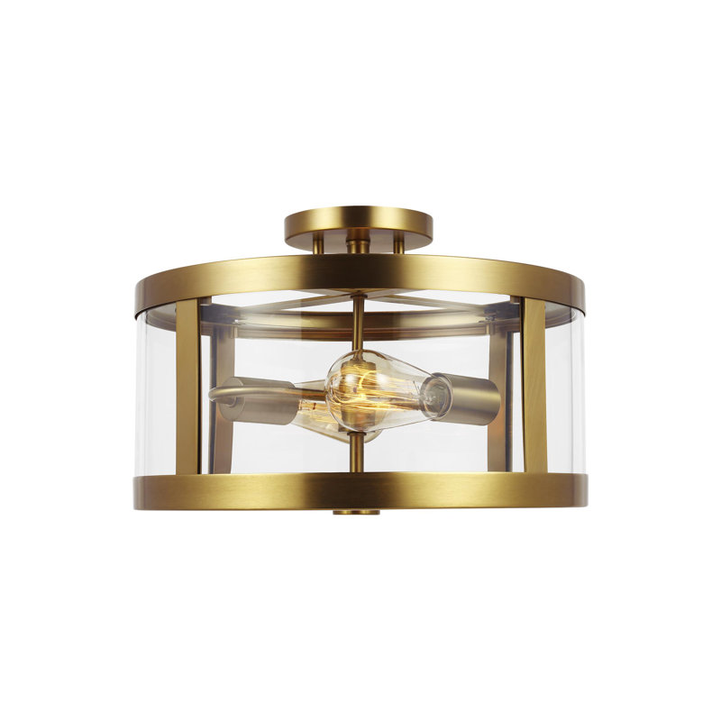 Plafonnier semi-encastré de style lanterne à 2 lumières de 19,62 po Durkin, Bronze brillant