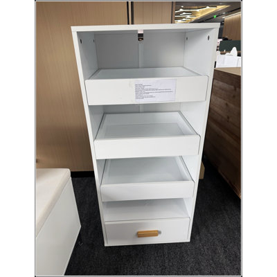4-Tier Freestanding Bookshelf with 3 Sliding Drawers and 1 Bottom Drawer for Organized Storage