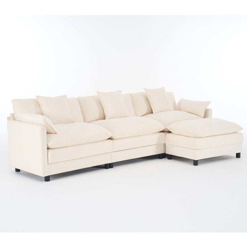 108" L-Shaped Sectional, Beige Chenille