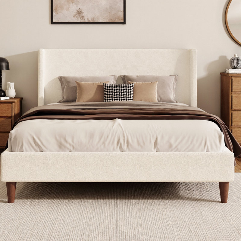 Lit plateforme tapissier sans sommier, King, Cream