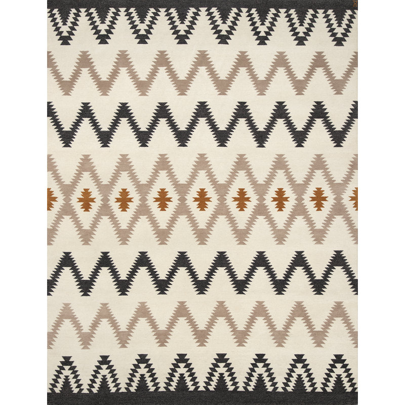 Mesa Hand Knotted Wool Southwestern Area Rug in Ivory/Stone, Rectangle 5' x 7'