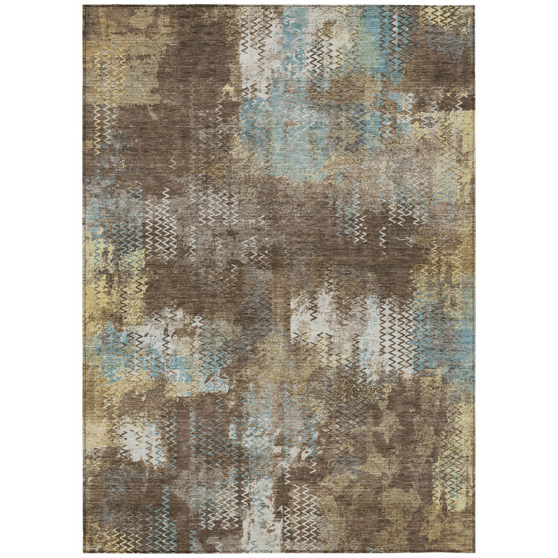 Machine Washable Indoor/Outdoor Chantille ACN2790 Abstract Rug, 10' x 14', Brown