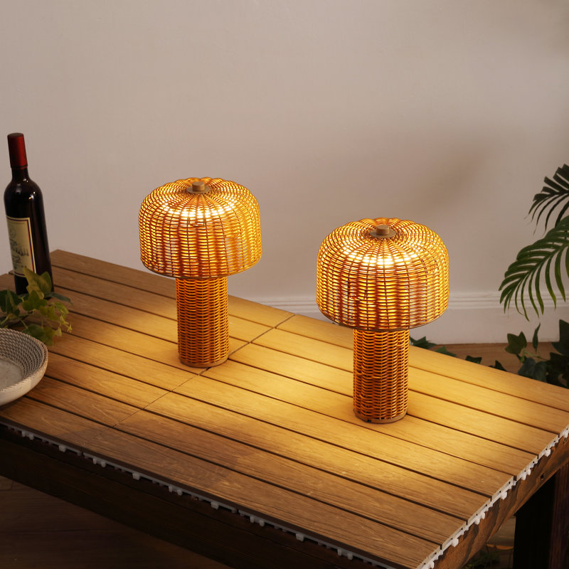 Mia 10" Modern Scandinavian Indoor/Outdoor Faux Wicker Rechargeable/Cordless Dimmable Integrated LED Table Lamp