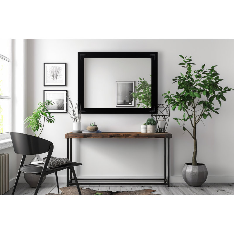 Rayne Heritage Hardwood Poplar Mirror With Decorative Corner Brackets, 32 x 33, Black