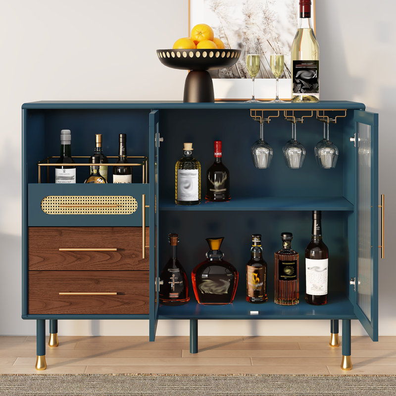 Bar avec tablettes réglables et porte-bouteilles - Bar moderne pour la maison, Bleu
