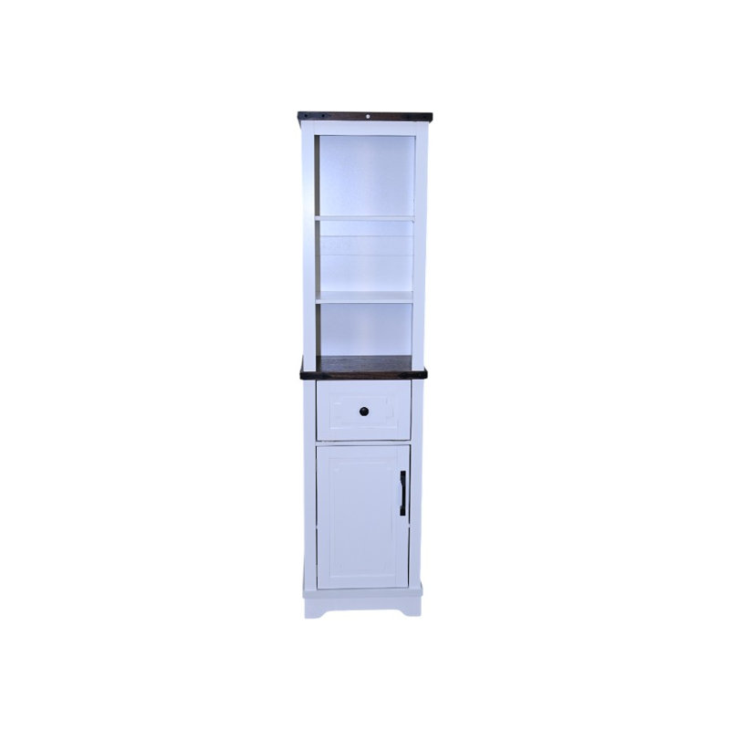 Farmhouse Bathroom Storage Cabinet - Narrow Linen Tower with Adjustable Shelves & Storage Drawer, Tall Bathroom Organizer for Bathroom & Living Room, White with Black Walnut Top