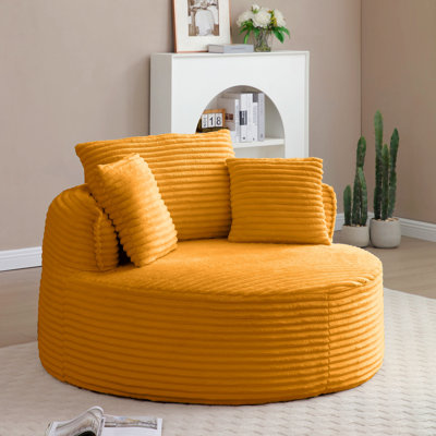 Chaise ronde, méridienne moderne en velours côtelé avec siège profond et siège en mousse sans os avec 3 coussins pour le salon, la chambre et le bureau