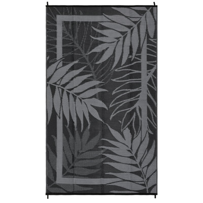 Heavy Duty Outdoor Waterproof Rug – Modern Black Grey Plastic Reversible Patio Mat, Easy Clean, Fade & UV Resistant, Non-Slip – For Garden, Backyard, Deck, Picnic, Camping – 9x12ft