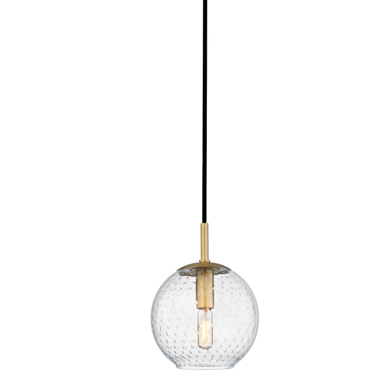 Rousseau 1 Light Pendant, 12.75" H X 11.25" W X 11.25" D, Clear, Aged Brass