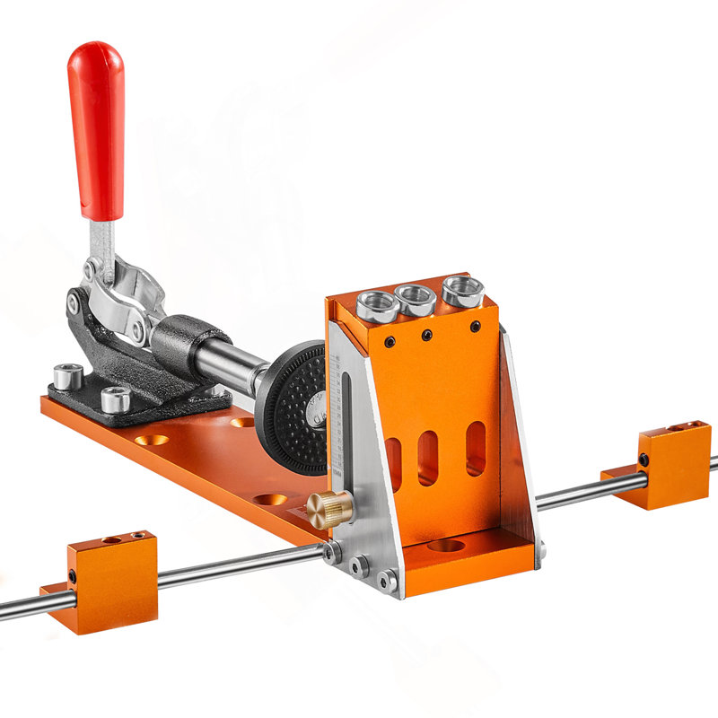 Ensemble de gabarits à trous de poche, système de gabarits à trous de poche 34 pièces avec pince en C de 11 po, luminaire, perceuses à pas, clés, anneaux d'arrêt de perceuse, embouts carrés, boîte à outils, réglable, pour les projets de menuiserie de bricolage