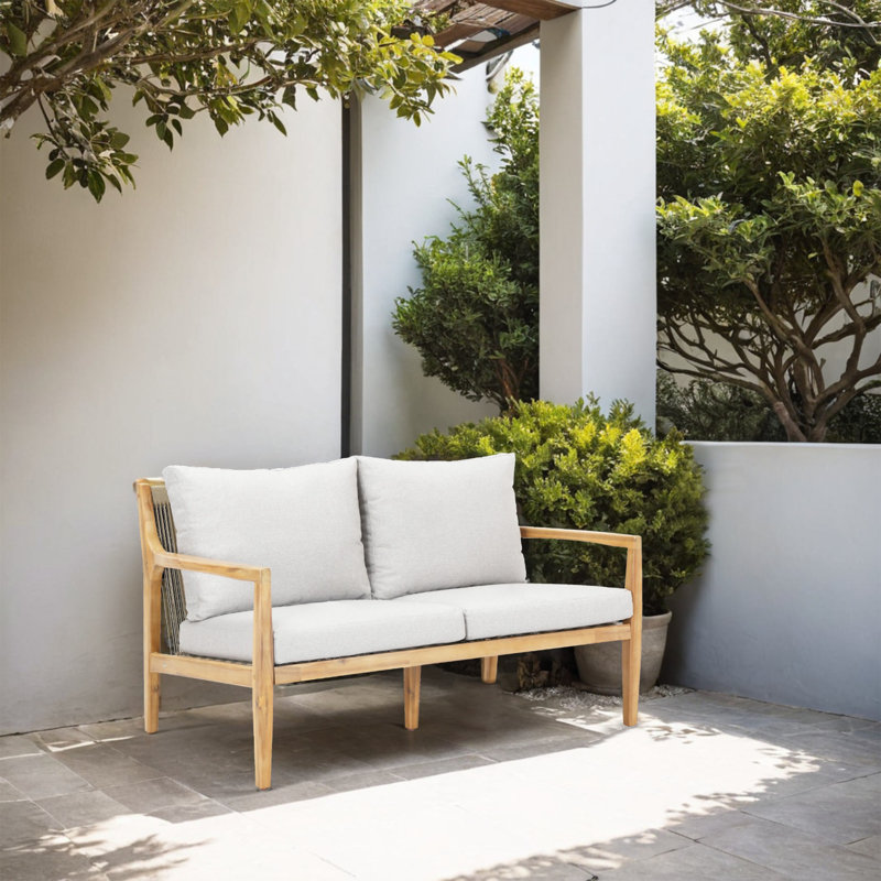 Acacia Wood Outdoor Loveseat With Cushions