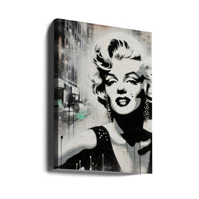 Toile avec palette Marilyn et la ville en noir et blanc