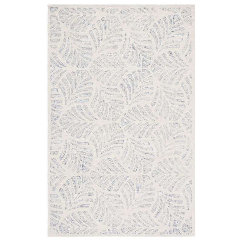 Tapis floral ivoire / bleu en laine touffeté à la main Mcconnico, Rectangle de 5 pi x 8 pi