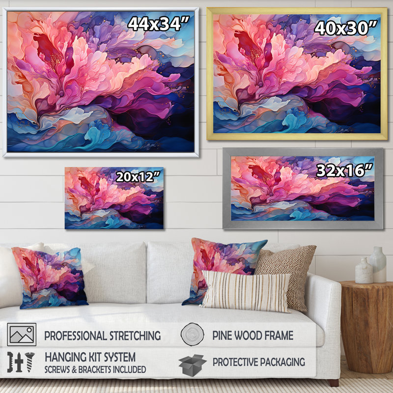 Décoration murale Lumpkin - Aurore boréale_106484, H 16 po x l 32 po x P 1 po, Toile avec cadre flottant noir