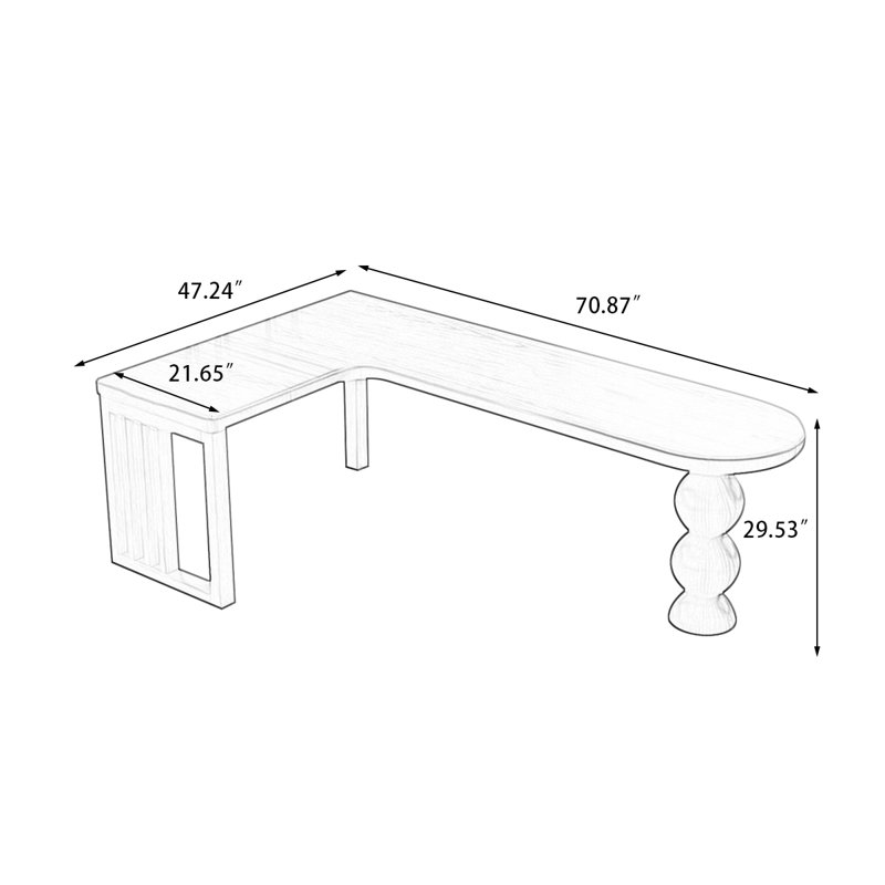 Bureau brun en bois massif en forme de L, Retour à gauche, H 29,53 po x l 70,87 po x P 47,24 po