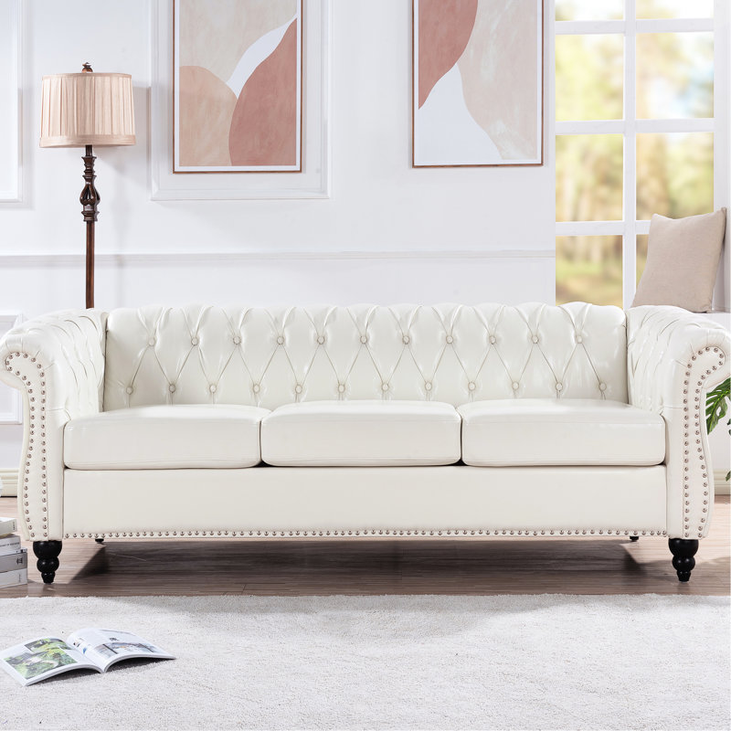 Canapé Chesterfield à accoudoirs roulés 84 po 3 places
