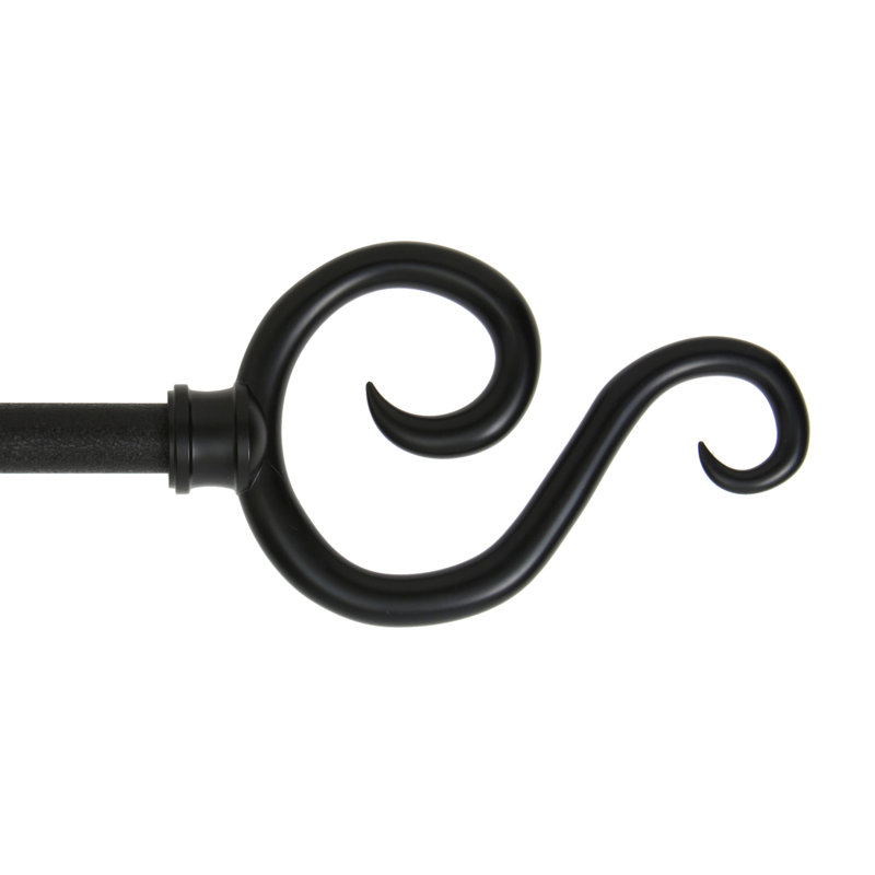 Black Scroll Hook Adjustable Curtain Rod with Plastic Finials