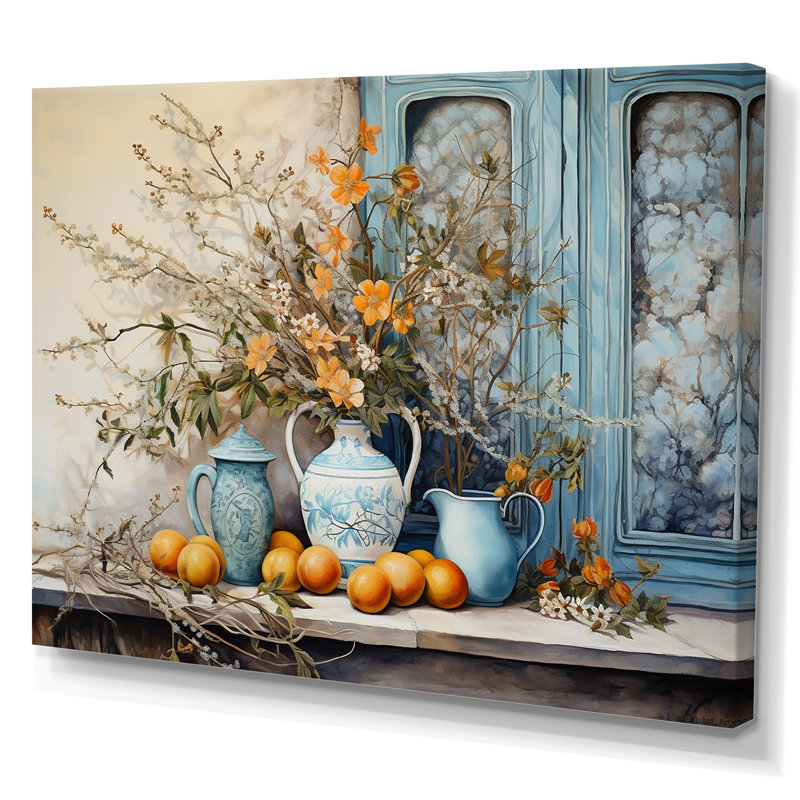 Vase à fleurs oranges campagne - Décoration murale fleurs, Toile tendue, H 34 po x l 44 po, Sans cadre