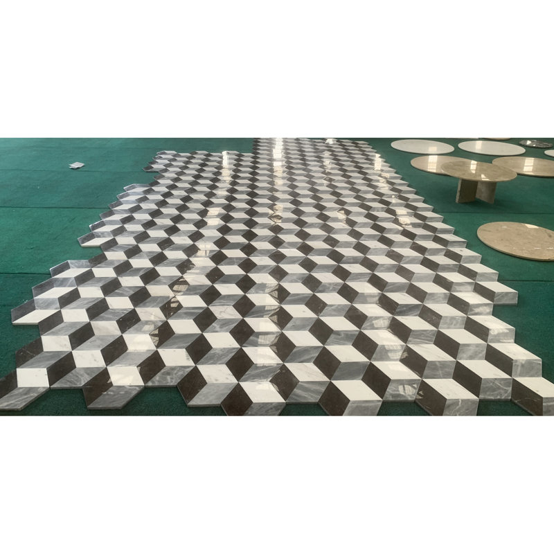 Carreaux hexagonaux en marbre - Blanc, noir et gris, boîte de 12, parfaits pour les planchers et les murs de différentes pièces. Poids : 2,7 kg. Convient à la décoration d'espaces de vie et d'espaces commerciaux.