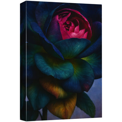 «Dark Rose Floral Bloom Deep Jewel Tone Art», reproduction d'art sur toile encadrée
