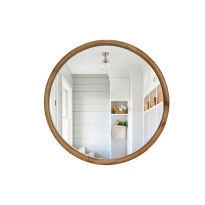Round Wood Framed Wall Mirror, 31.50" Natural Wooden Circle Mirror for Bathroom, Bedroom, Entryway, Mid-Century Modern Decorative Mirror