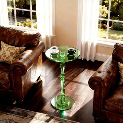 Acrylic End Table With Round Top And Trestle Base， Modern Accent Table For Living Rooms