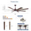 Ventilateur de plafond standard intérieur / extérieur en bronze huilé de 72 po avec télécommande et ensemble d'éclairage Cissline-287506096-287506099