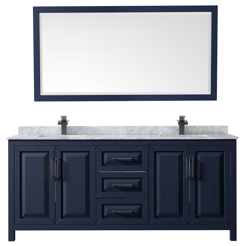 Daria 80'' W Double Vanity, Dark Blue, Carrara Cultured Marble, Brushed Gold
