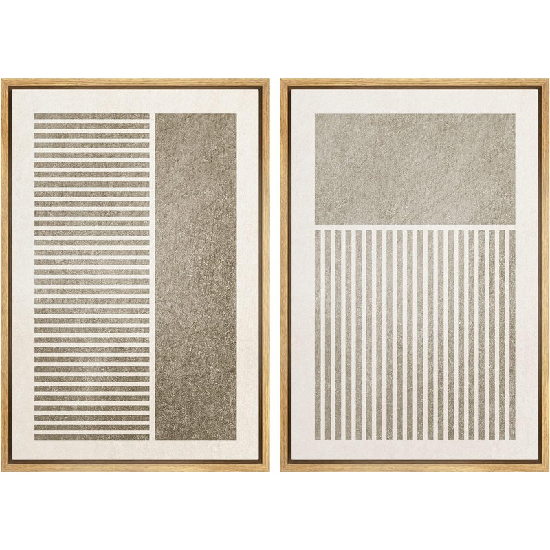 Geometric Line Minimalist Black And Gray Rectangle And Line Abstract Shapes Modern Chic On Canvas 2 Pieces Print