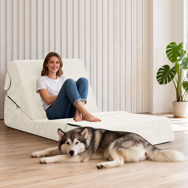 Compressed Sofa Bed - Fold-out Curved Bed Chair One Seater, Beige