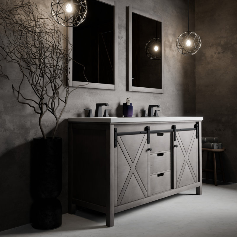 Marsyas 60 in W x 22 in D Double Bath Vanity, Faucet Set & 24 in Mirrors, Ash Gray, White Quartz