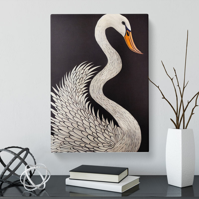 CAN-V0523-2473X Swan Sgraffito - Wrapped Canvas Print, 50cm H x 35cm W x 3cm D