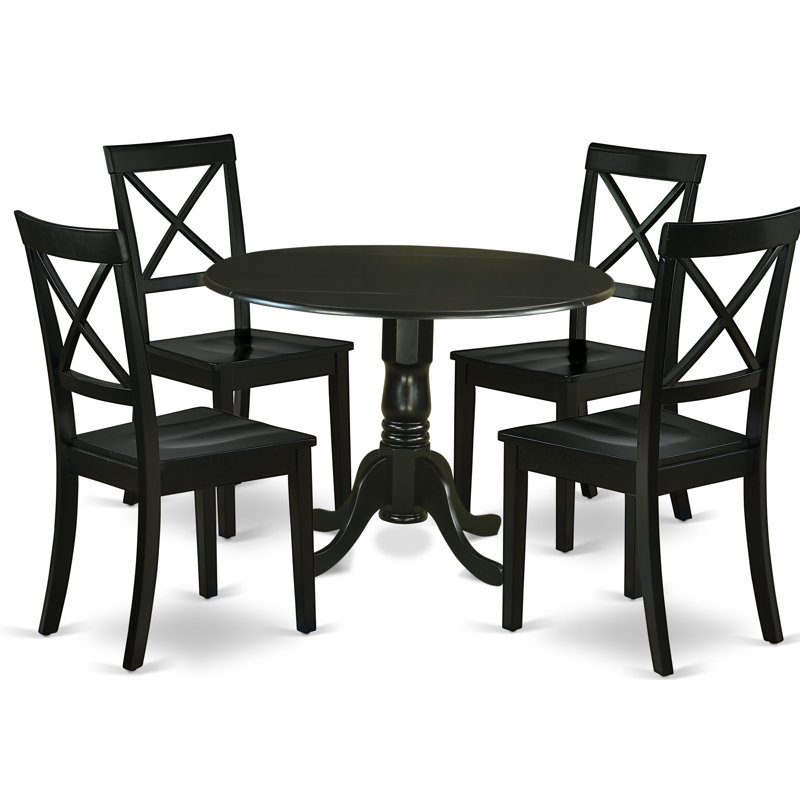 5 Piece Dinette Set for 4 Includes a Round Dining Room Table with Dropleaf and 4 Kitchen Dining Chairs, 42x42 Inch, Black